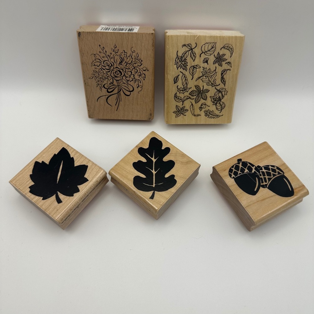 Greenbrier JRL Designs Rubber Stamp Lot Autumn's Treasures Fall Leaves Acorns